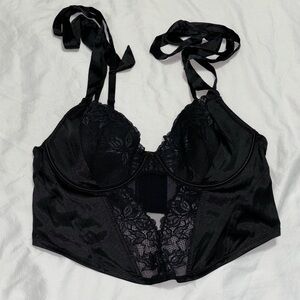 Adore Me Black Satin Floral Lace Bra